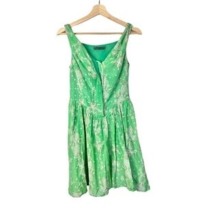 Modcloth TOV Green Floral Vintage Inspired Drop Waist Fit & Flare Dress 38 / S
